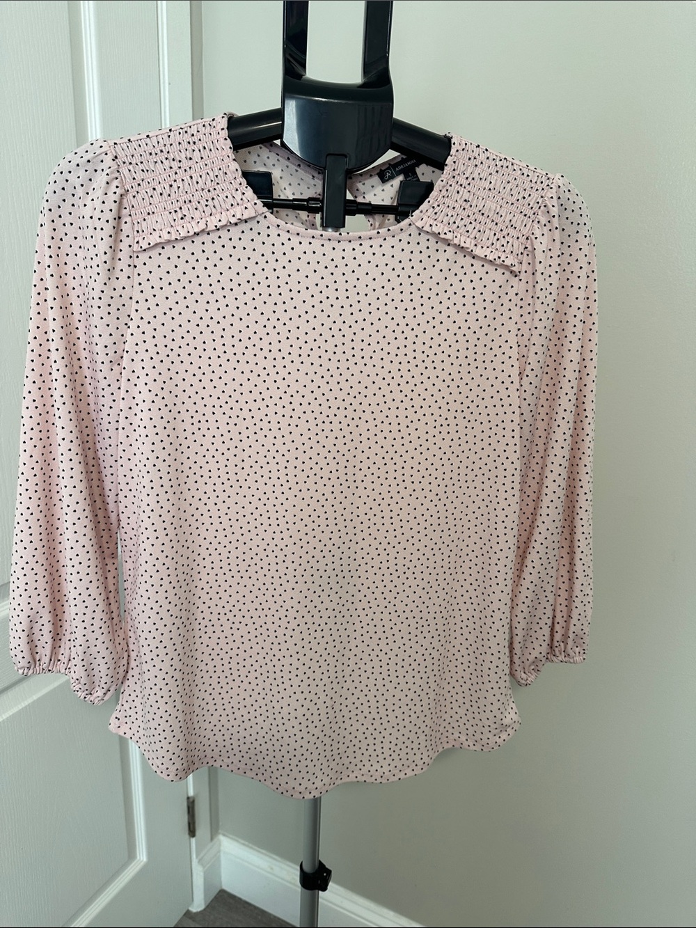 Adrianna Papell Light Pink Polka Dot Smocked-Yoke Blouse